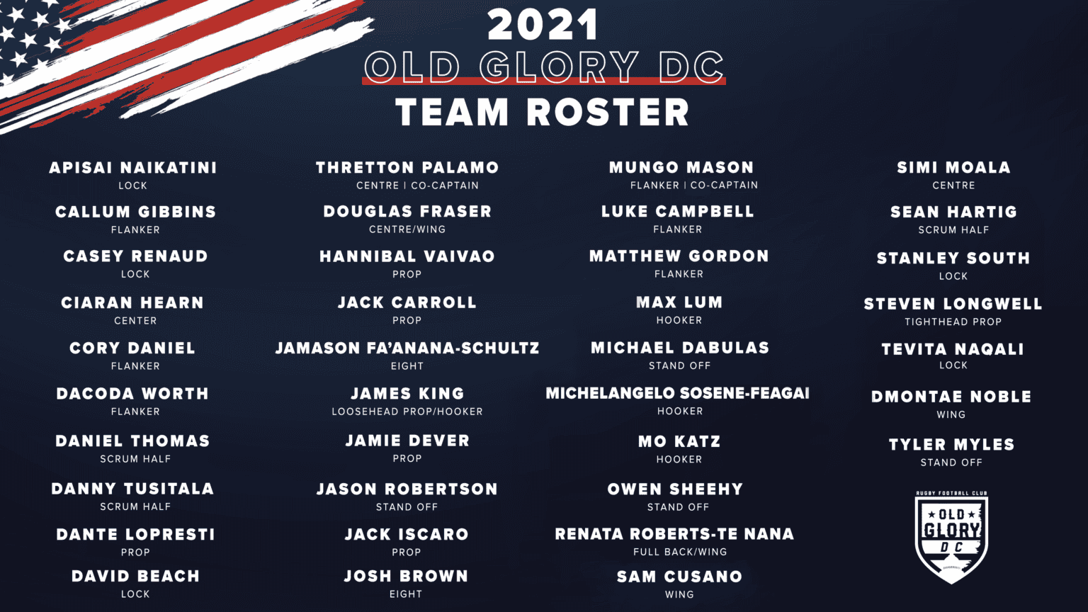 Old Glory DC Announces Final 2021 Team Roster Old Glory DC